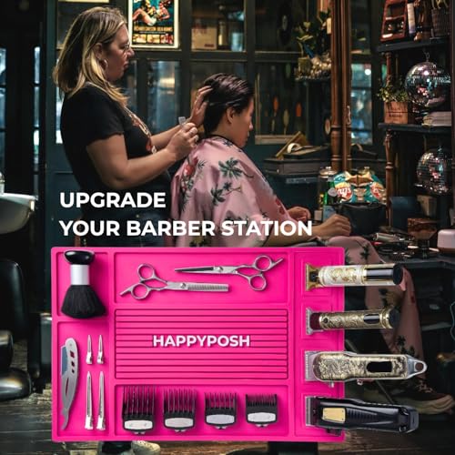 Magnetic Barber Mat, Magnetic Barber Mats For Clippers and Supplies, Barbershop Pad for Station, Beauty Salon Table Matt, Barbering Tool Organizer for Pro Hairstylist, Pink