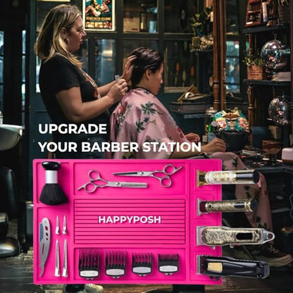 Magnetic Barber Mat, Magnetic Barber Mats For Clippers and Supplies, Barbershop Pad for Station, Beauty Salon Table Matt, Barbering Tool Organizer for Pro Hairstylist, Pink