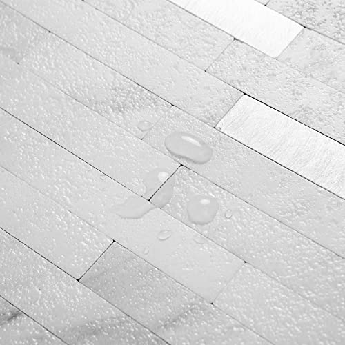 AULIGET Faux Stone Peel and Stick Backsplash, PVC Mixed Metal Wall Tiles Stick on Backsplash (2, White Marble Look) - color: Marble White + Metal Silver, size: 2 Sheets, 6"x12"x0.12"