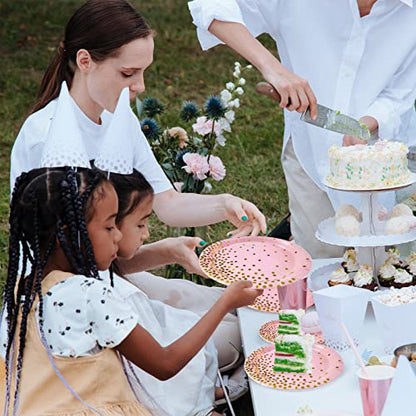 Pink and Gold Party Supplies,Serves 35 Guests Pink Paper Plates and Napkins,Disposable Party Paper Plates for Birthday Wedding - color: Pink Gold Dot Paper Plate