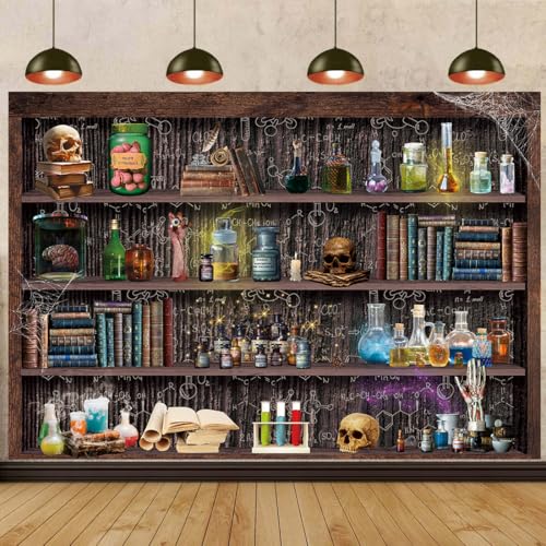 Mad Scientist Laboratory Backdrop for Halloween Magic School Background Spooktakular Creepy Skull Poison Apothecary Witch Kitchen Hallowmas Party Decorations Banner (7X5FT(82x59inch)) - size: 7x5ft(82x59inch)