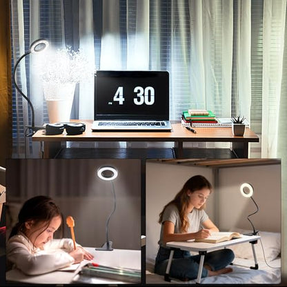 Woputne Desk Lamp Clip Light, 10 Dimmable Brightness 3 Light Modes Reading Light, Clamp Bedside Lamp for Painting, Craft, Study (Black) - color: Black, size: Not Included Adapter