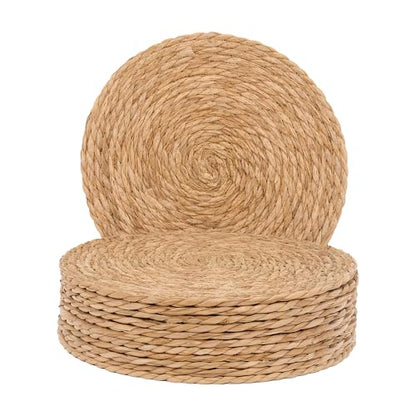GENMOUS Woven Placemats Set of 12, 13" Round Placemats Natural Water Hyacinth Boho Placemats,Farmhouse Rattan Chargers for Dinner Plates,Rustic Braided Wicker Table Mats for Dining Table,Home,Wedding - size: 13inch, Set of 12