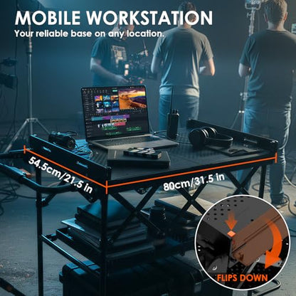 TARION Video Production Camera Cart - Foldable Photography Dolly with Inflatable Rubber Wheels and Wider Top Shelf - Heavy Duty Mobile Workstation with Storage Bins for Film Crew - Titanrig Cart Pro - style: Titanrig Cart - Pro