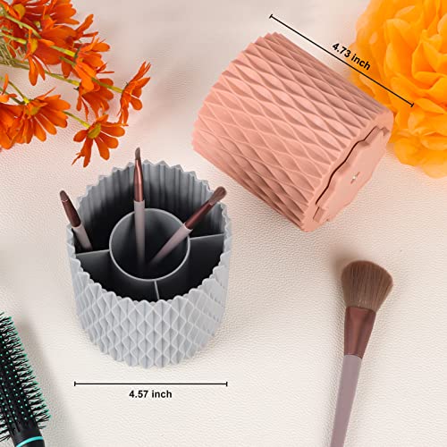 Makeup Brush Holder Organizer - 360° Rotating, 5-Slot Brush Cup for Cosmetics, Lipsticks, Pens | Vanity & Desk Organizer (Pink) - color: Pink