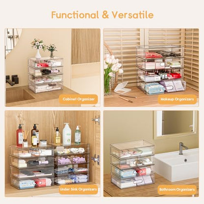 Clear Stackable Makeup Organizer with Drawer, 12''W Acrylic Storage Drawers, Cosmetic Display Case for Vanity Bathroom Countertop, Beauty Holder for Lipstick Brush Skincare Perfume (3 Tier) - size: 3 Tier
