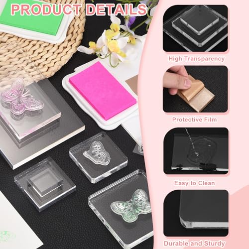 PATIKIL Acrylic Stamp Block, 4 Pack Clear Stamping Block Decorative Mounting Blocks Set Rectangle for Wedding Flat Lay Photography Props Scrapbooking DIY Crafts Cards, 3" x 3"