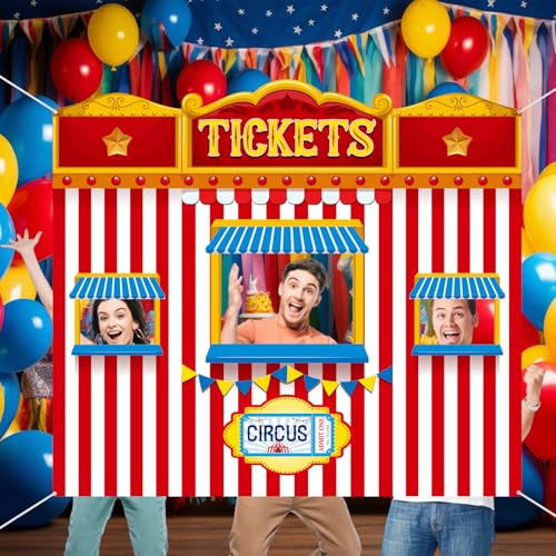 Panelee Carnival Circus Theme Photo Booth Props Life Size Ticket Backdrop Door Banner Decorations Fabric Background for Carnival Birthday Game Supplies Circus Theme Party Decorations - style: Retro