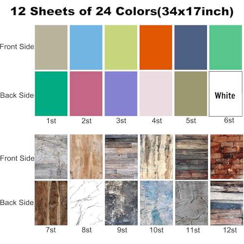24 Colors Small Product Backdrops Photography Background Paper with Stand 12PCS 34x17inch Flat Lay Backdrop for Cosmetics Jewelry Products and Food