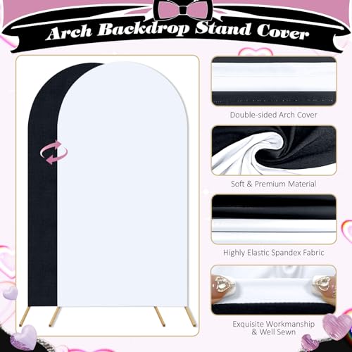 OurWarm Wedding Arch Backdrop Cover Set of 3(6FT 5FT 4FT ), 2 Sided White and Black Arch Cover for Balloon Arch Stand, Stretch Spandex Backdrop for Class of 2026 Graduation Party Decorations