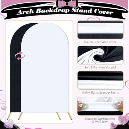 OurWarm Wedding Arch Backdrop Cover Set of 3(6FT 5FT 4FT ), 2 Sided White and Black Arch Cover for Balloon Arch Stand, Stretch Spandex Backdrop for Class of 2026 Graduation Party Decorations