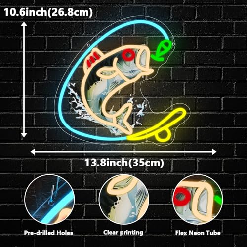 Fishing Neon Sign, Gone Fishing Led Neon Sign Light for Wall Decor Fish Hook Man Cave Light Up Sign Party Decorations for Gear Store Angler Teen Boy Dad Husband Gift Dimmable USB Powered(13.8"*10.6") - style: Fishing