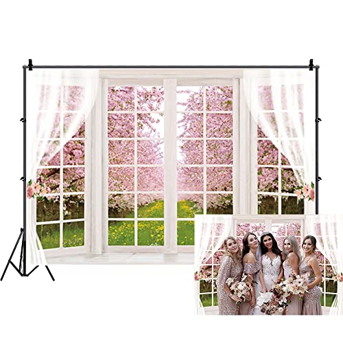Renaiss 9x6ft Pink Cherry Blossom Backdrop Nature Garden Flower Tree White Windowsill Landscape Photography Background for Wedding Bridal Shower Birthday Party Decor Photo Studio Props - color: WSNWH17938, size: 9x6ft