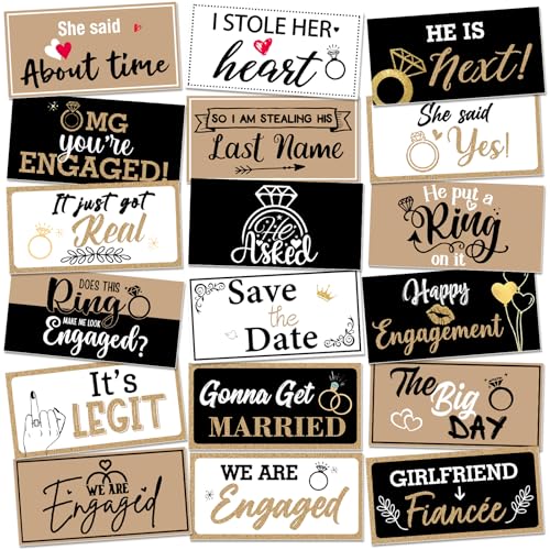 Beeveer 24 Designs Engagement Photo Booth Props She Said Yes Sign Decorations Double Sided 11x5.5 Inch Engagement Props for Photoshoot DIY Water Proof PVC Selfie Signs for Party Supplies - color: Multi Color, style: Party