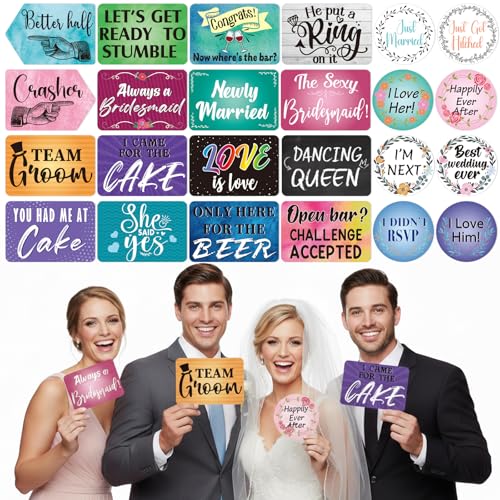 Beeveer 24 Design Wedding Arrow Photo Booth Props Selfie Props Kit with Double Sided Count PVC Photo Booth for Wedding Party Decorations Bridal Shower Engagement Supplies - style: Wedding