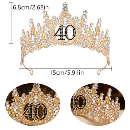 Birthday Crown for Women Crystal Princess Birthdays Tiaras Rhinestone Queen Headband Wedding Bridal Hair Accessories BirthdayProm Pageant Party Coming of Age Ceremony Photo Props - color: Gold-40