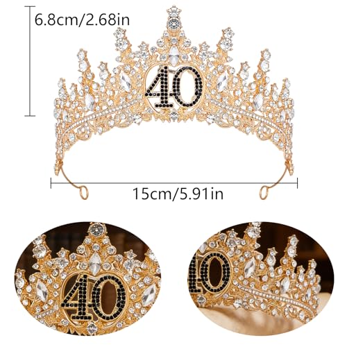 Birthday Crown for Women Crystal Princess Birthdays Tiaras Rhinestone Queen Headband Wedding Bridal Hair Accessories BirthdayProm Pageant Party Coming of Age Ceremony Photo Props - color: Gold-40