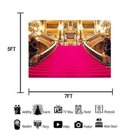 Pink Carpet Stairs Backdrop, Royal Themed Birthday Party Photo Backdrop Vinyl 7x5ft Golden Palace Gorgeous European Hall Bridal Shower Banner BJXTGU84 - color: Pink, size: 7x5ft