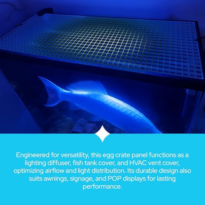 KASTLITE Egg Crate Panel 3-Pack in White | Polystyrene | 23 5/8” x 47 5/8” with 1/2" x 1/2" x 3/8" Cell Size | Manufactured by American Louver | Ceiling Light Covers, HVAC Grilles, Aquarium Eggcrates - color: White