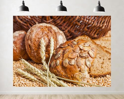 Trykid 17x10ft Rustic Whole Grain Bread Backdrop Fresh Bakery Wheat Still Life Photography Background Food Themed Party Decoration Tapestry Photo Booth Prop Fabric - size: 17x10ft