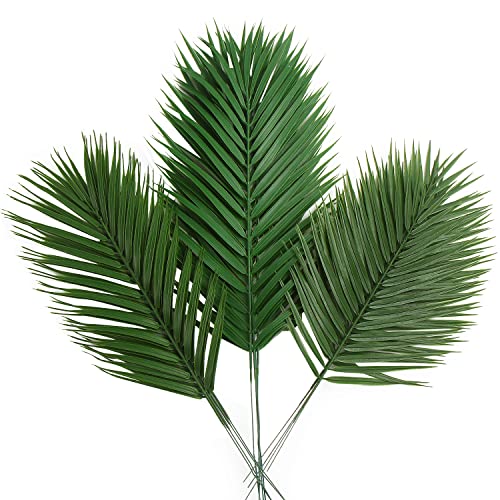 CCINEE 12 PCS Artificial Palm Leaves, Assorted Sizes Faux Large Palm Fronds Fake Tropical Plant Simulation Safari Leaves with Stems for Home Hawaiian Luau Party Jungle Beach Theme Party Decoration - color: A-green