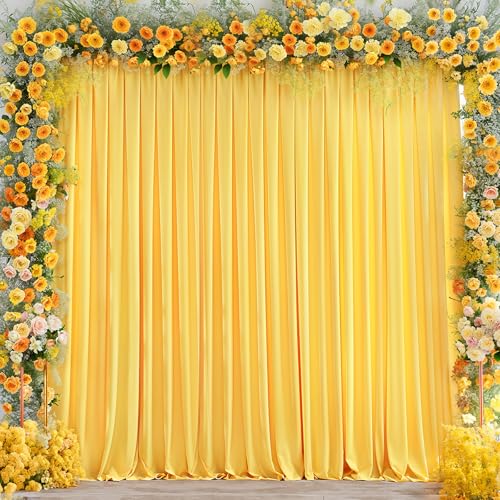8x10FT Yellow Backdrop Curtains for Wedding Parties, Wrinkle Free Polyester Photography Backdrop Drapes for Wedding Baby Shower Birthday Parties Stage Background Stand Decorations 4x10ft,2 Panels - color: Yellow, size: W4' x H10'(2 Panels)