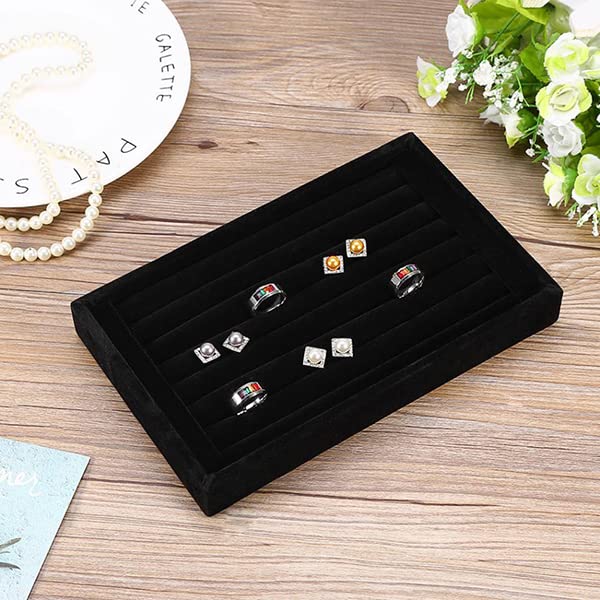 AKOAK 1 Pack Jewelry Display Tray Wooden Flannel Dresser Ring Earring Bracelet Watch Storage Case Portable Display Rack (black) - color: black