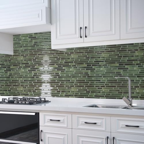 Art3d 10-Sheet Peel and Stick Backsplash Tile for Kitchen - 12”×12” Stick on Wall Tile for Kitchen Bathroom Countertop Living Room, Green - color: Green