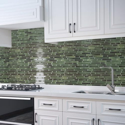 Art3d 10-Sheet Peel and Stick Backsplash Tile for Kitchen - 12”×12” Stick on Wall Tile for Kitchen Bathroom Countertop Living Room, Green - color: Green