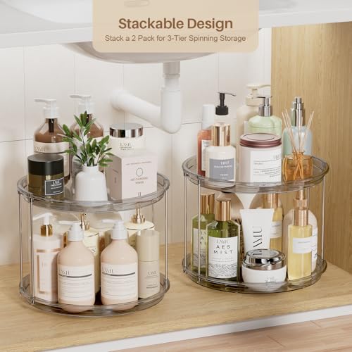 LAMU 2Pack 2 Tier Lazy Susan Organizer 12 inch Large Lazy Susan Turntable Rotating Spice Rack Organization for Cabinet, Kitchen, Pantry, Countertop, Bathroom, Vanity, Medicine Cabinet Organizer, Grey - color: Gray, size: 12in 2 Pack