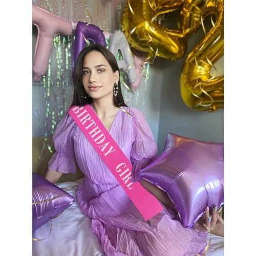 CIEHER 67" L x 3.6" W Birthday Sash - Rose Pink Girl , Queen , Gifts and Decorations - color: Rose Pink