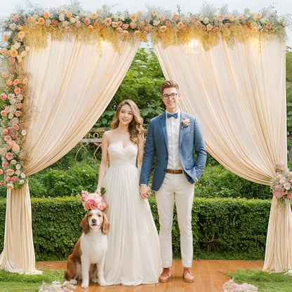 Deep Champagne Backdrop Curtain 4 Panels-Wrinkle-Free Curtains Polyester Photography Drapes for Baby Shower Birthday Party Photo Background Backdrop Stand- 16 X10FT (Champagne) - color: Champagne, size: W4' x H10'(4 panels)