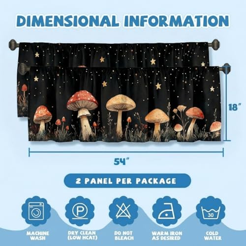 Mushroom Curtain, Two-Pack, Moon Enchanted Forest Starry Night,Applicable to Bathroom, Bedroom, 54x18 inches. - color: Mushroom
