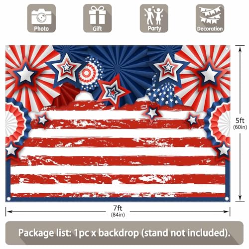 7x5ft American Flag 4th of July Photography Backdrop USA Patriotic Independence Day Background Veterans Memorial National Day Decoration Party Banner Photo Booth - size: 7'x5'