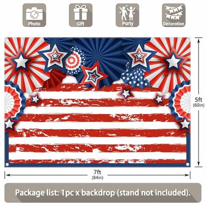 7x5ft American Flag 4th of July Photography Backdrop USA Patriotic Independence Day Background Veterans Memorial National Day Decoration Party Banner Photo Booth - size: 7'x5'