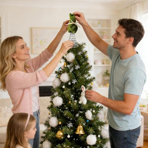 Easter Bunny Tree Topper - Seasonal Spring Flocking Rabbit Decoration | Spring Bunny Topper - for Home Farmhouse Porch Mantel Cabinet Centerpiece Party Gathering Basket Celebration - color: Green