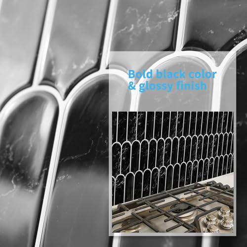 Art3d 10-Sheet Peel and Stick Kitchen Backsplash Tile, Vinyl Stick On Wall Tile Sticker for Bathroom Laundry Room Back Splashes, 12"x12" Black Marble