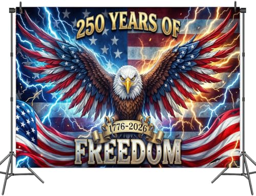 10x8 ft American 250th Years of Freedom Backdrop, 4th of July Eagle Flag Photography Background, 1776-2026 USA 250th Anniversary Patriotic Independence Day Party Banner Photo Booth Studio Props - color: Multi3, size: 10x8ft