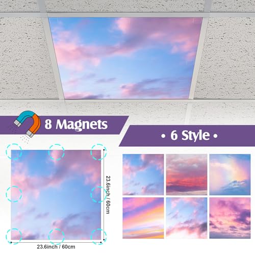 6 Pcs x 2 ft Fluorescent Light Covers with 48 Magnets for Fluorescent Light Shade Drop Ceiling Filters for Classroom Office Kitchen Decor(Sunset Clouds) - style: Sunset Clouds