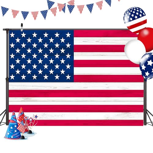 American Flag Backdrop 6x4 FT 4Th of July Independence Day Patriotic Photo Backdrops Rustic Brown Wooden Board Background Large Floor Wall Photo Booth Party Banner Anniversary Supplies - color: Red 3, size: 6x4 FT