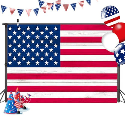 American Flag Backdrop 9x6 FT 4Th of July Independence Day Patriotic Photo Backdrops Rustic Brown Wooden Board Background Large Floor Wall Photo Booth Party Banner Anniversary Supplies - color: Red 3, size: 9x6 FT