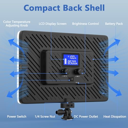 Led Video Light Panel, 20W Bi-Color Photography Lighting Kit with 4000mAh Battery, Dimmable 2500-8500K Conference Studio Light for YouTube/TikTok, AC Power Charger