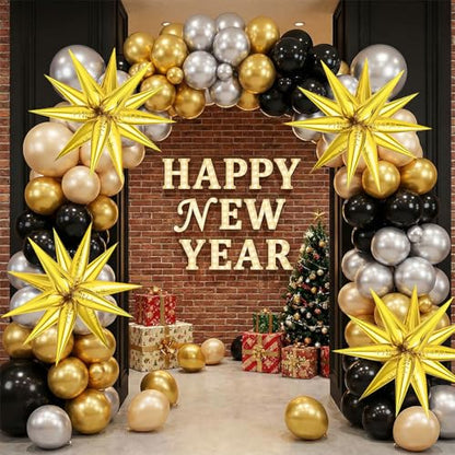 Gold Star Balloons - 74 Pcs Big 26 Inch Mylar Spike Balloons, 12 Point Star Explosion Foil Cone Balloon for Birthday, Wedding, Graduation, New Years, Party Supplies - color: Gold Star Cones, 26 Inch