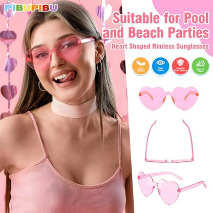 Pibupibu Wholesale 40 Pack Rimless Heart Shaped Sunglasses Bulk Adults Unisex, Fun Colorful Heart Glasses Party Favors - color: Pink