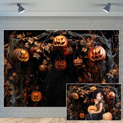 Halloween Enchanted Forest Backdrop Pumpkin Backdrop Trick or Treat Theme Background Halloween Night Party Decor Kids Adults Photoshoot Props 5x3ft - color: Halloween 005, size: 5x3ft