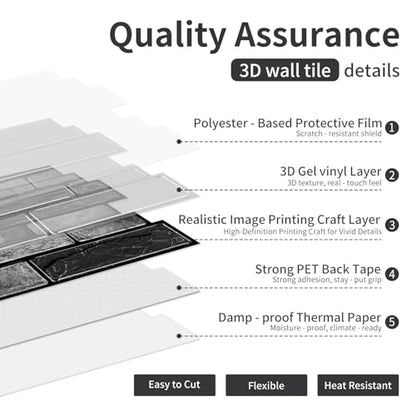 3D Textured Peel and Stick Backsplash Tiles - 20 Sheets 9.69"x4.72" Waterproof Self-Adhesive Tile for Kitchen, Bathroom - Black - color: Black