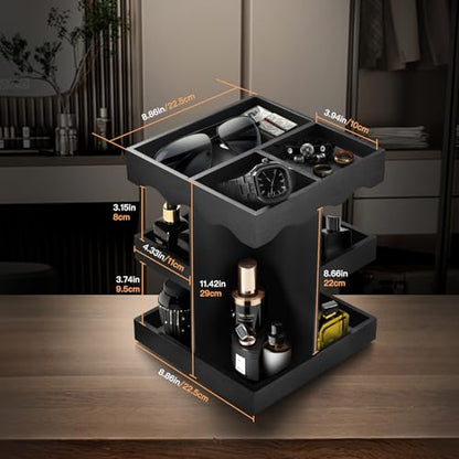 Rotating Cologne Organizer for Men - 3 Tier Solid Wood Perfume Stand & Large Capacity Fragrance Display Case - Mens Dresser Decor & Nightstand Organization - Anniversary Birthday Gifts for Husband Father