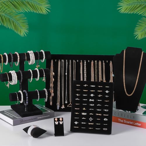 20 Pcs Black Velvet Jewelry Display Sets, Necklace Bracelet Holder Jewelry Bust Holder Stand Ring Display Stand for Selling Craft Showcase Organizer