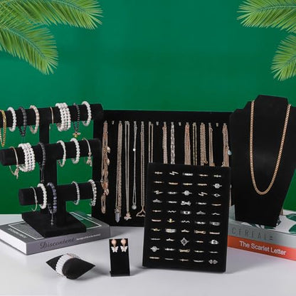 20 Pcs Black Velvet Jewelry Display Sets, Necklace Bracelet Holder Jewelry Bust Holder Stand Ring Display Stand for Selling Craft Showcase Organizer