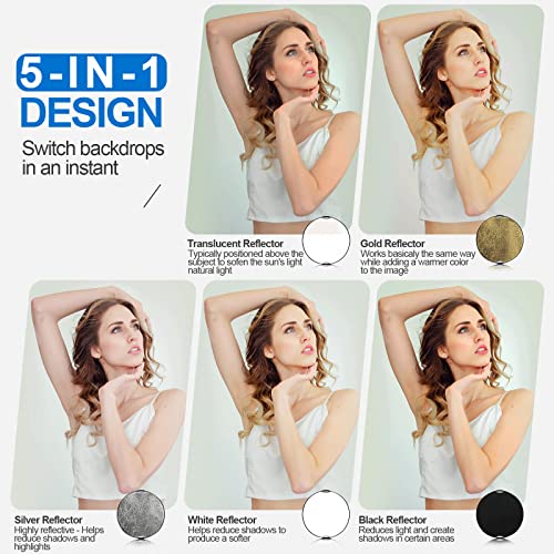 Wellmaking 43Inch/110cm Photography Light Reflector, Portable Foldable 5 in 1 Diffuser Reflectors with Bag & tilt Adapter for Studio & Outdoor Lighting-Translucent, Silver, Gold, White and Black - size: 43 Inch (110cm)